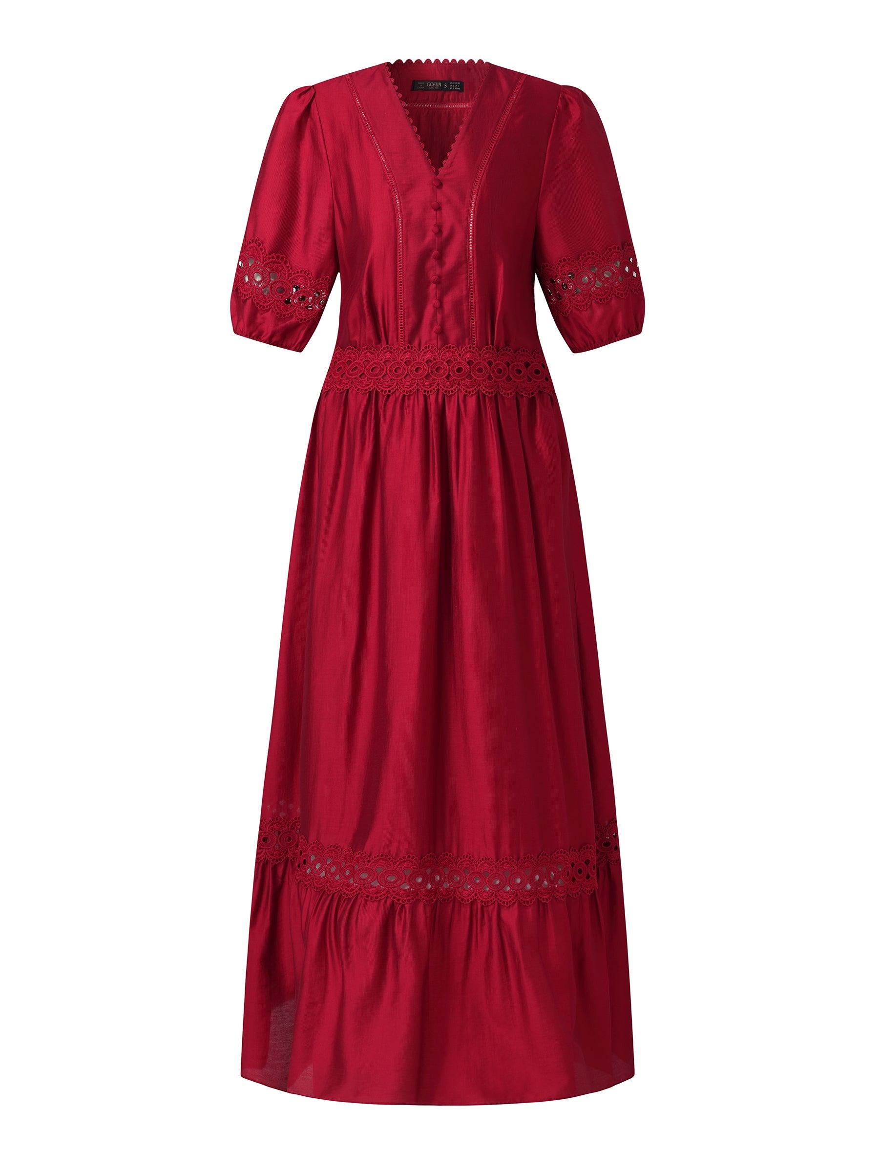 Tencel Blend Lace Patchwork Women Maxi Dress Product Image