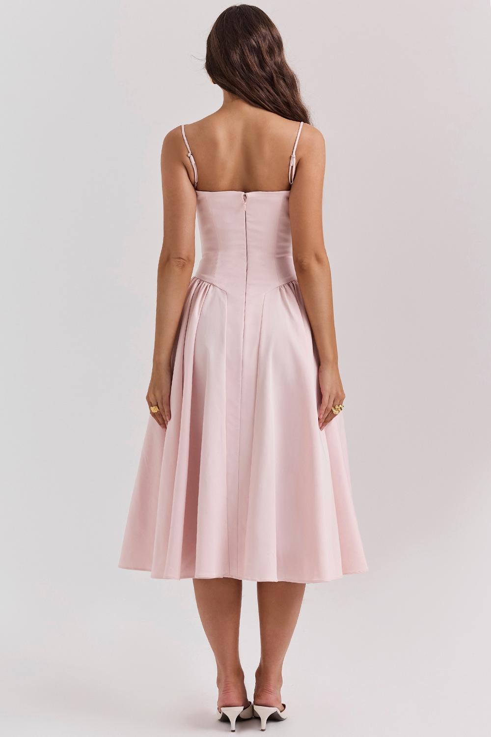 Samaria  ballerina pink twill corset midi dress Product Image