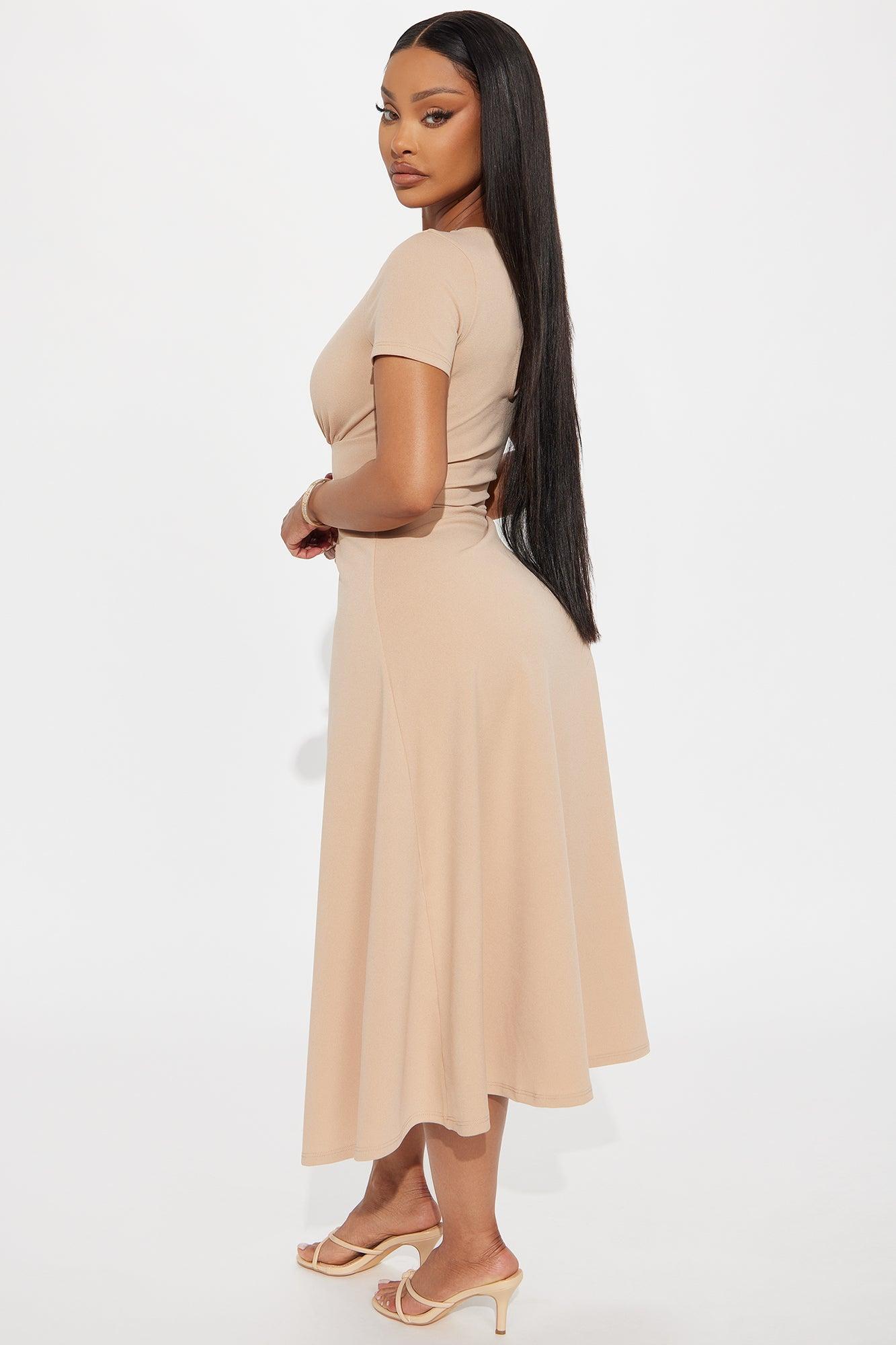 Charolette Short Sleeve Midi Dress - Taupe Product Image