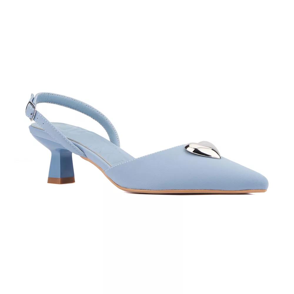 Olivia Miller Mystic Women's Heart Accent Slingback Kitten Heels, Size: 7.5, Blue Product Image