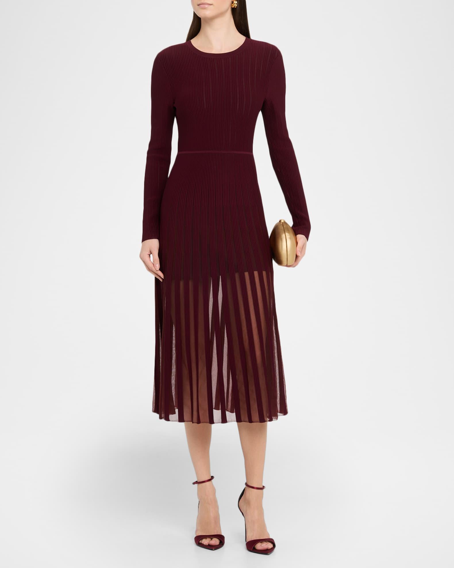 Sheer Ribbed A-Line Midi Dress Product Image