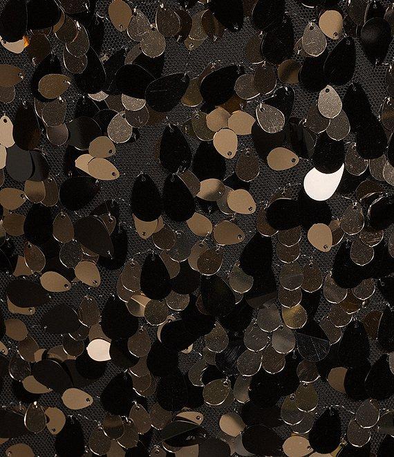 Trina Turk Yanna Petal Paillette Sequin V-Neck Velvet Trim Bow Dress Product Image