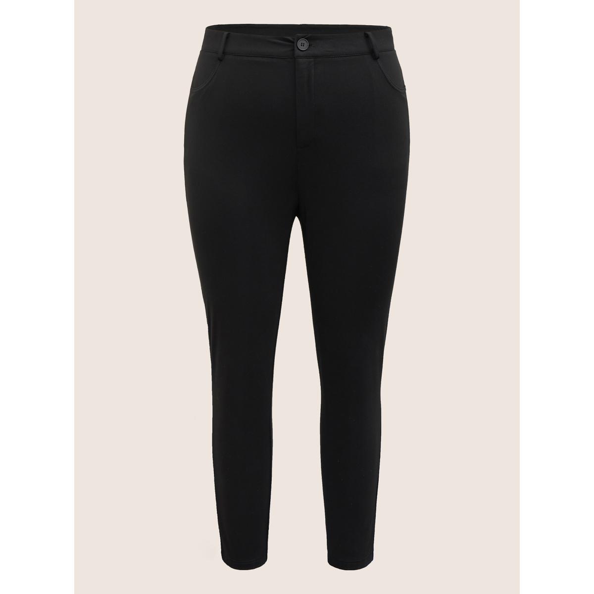 Plus Size High Rise Button Up Skinny Pants Women Black At the Office Skinny High Rise Work Pants BloomChic 14-16/1X Product Image