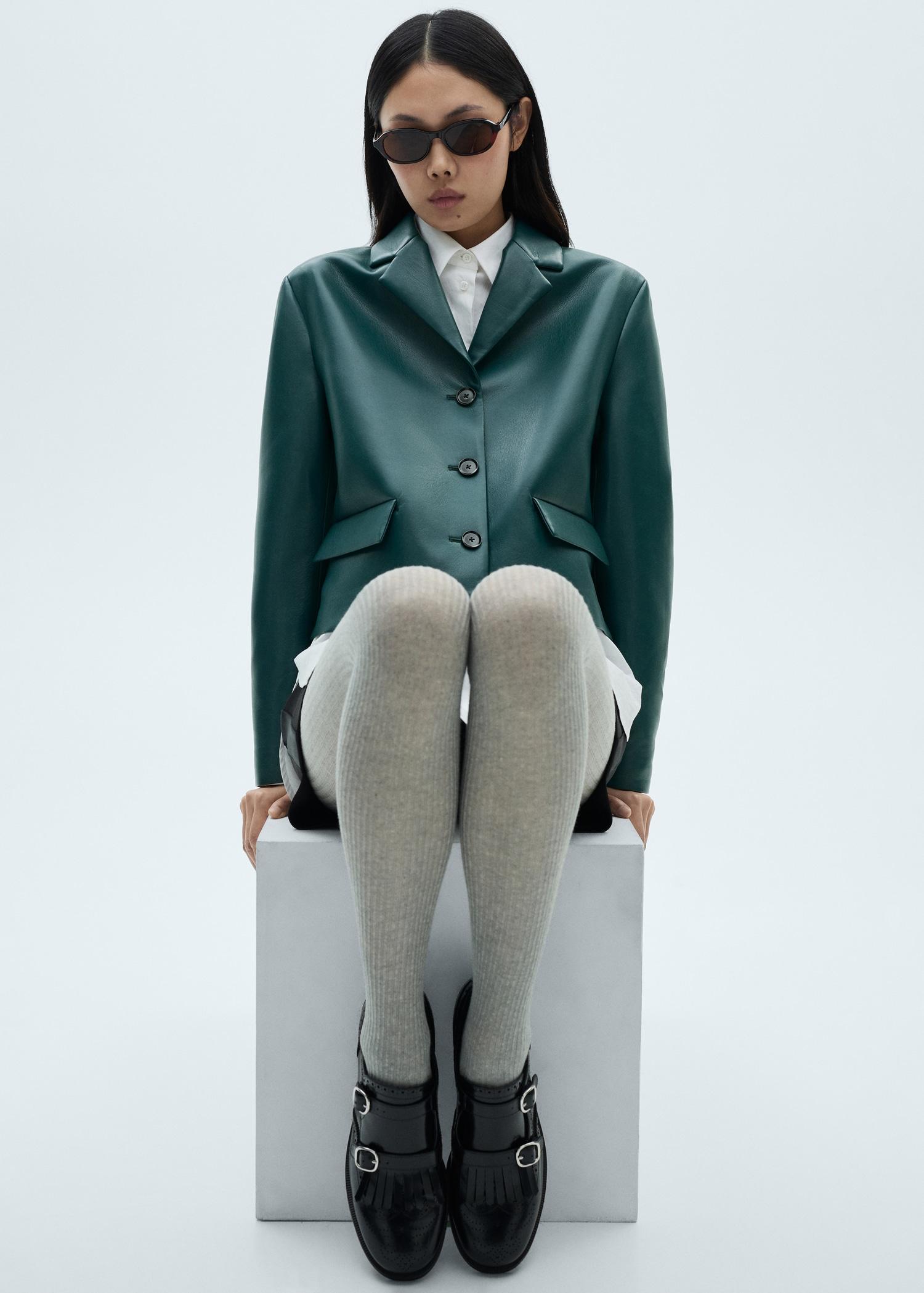 Blazer with flap pockets and leather effect - Women | MANGO USA Product Image