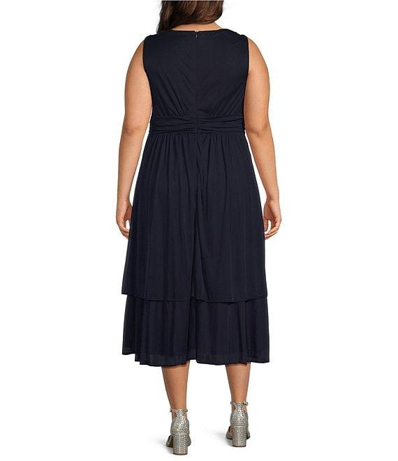 Ignite Evenings Plus Size V Neck 3/4 Sleeve Matte Jersey 2 Piece Jacket Dress Product Image