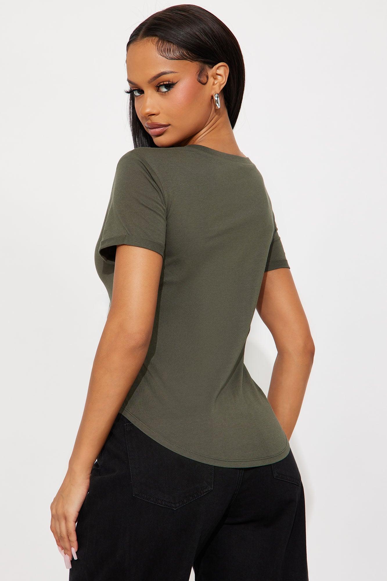 Annie Cuffed Short Sleeve Top - Olive Female Product Image