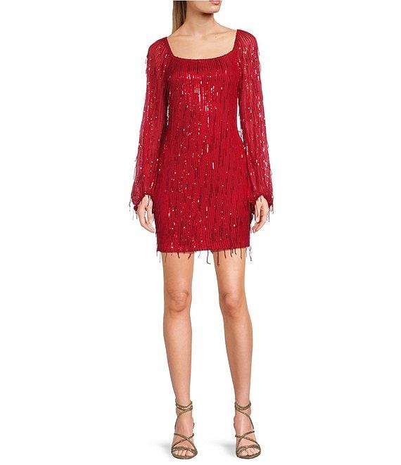 Next Up Long Sleeve Fringe Sequin Dress Product Image