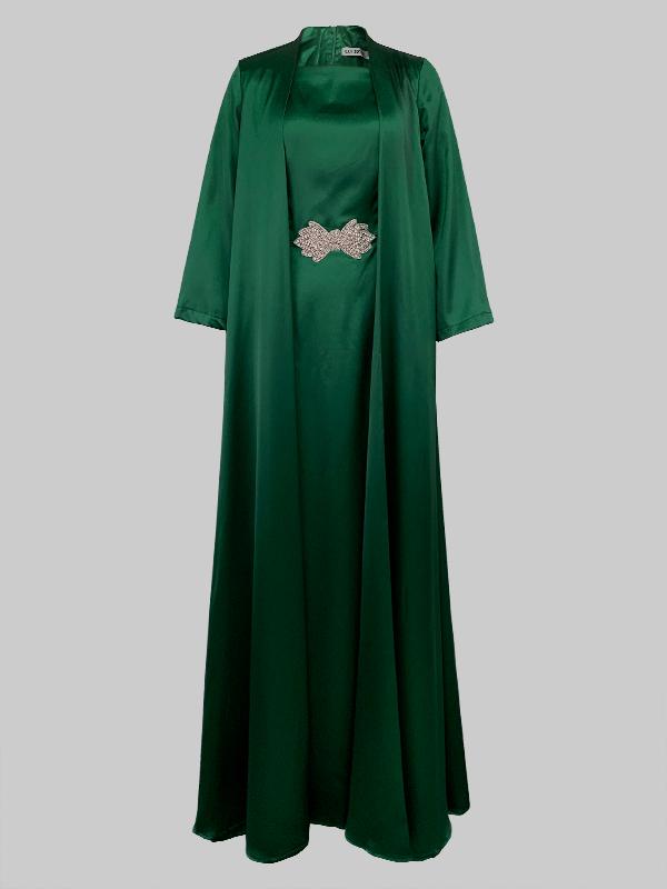 Long Sleeves Loose Embroidered Solid Color Evening Dresses Product Image