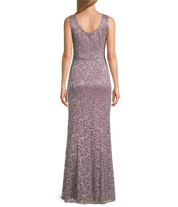 R & M Richards Petite Size Scallop Lace Charmeuse Metallic Mermaid Jacket Dress Product Image