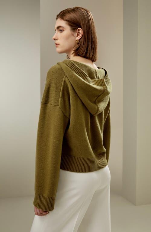 Lilysilk Cropped Wool-Cashmere  Blend Hoodie for Women in Avocado Green at Nordstrom, Size X-Small Product Image