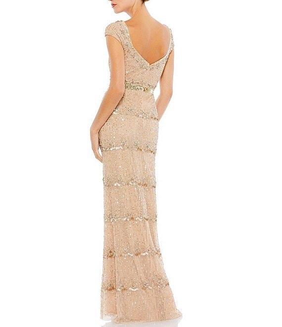 Mac Duggal Sweetheart Neck Cap Sleeve Teired Sequin Column Gown Product Image