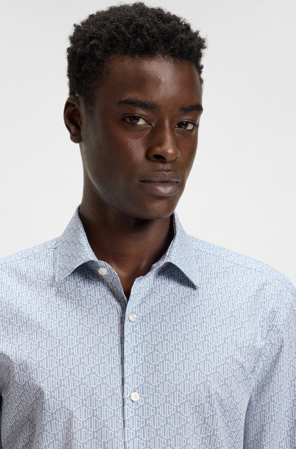 Slim-fit shirt in printed cotton poplin Product Image
