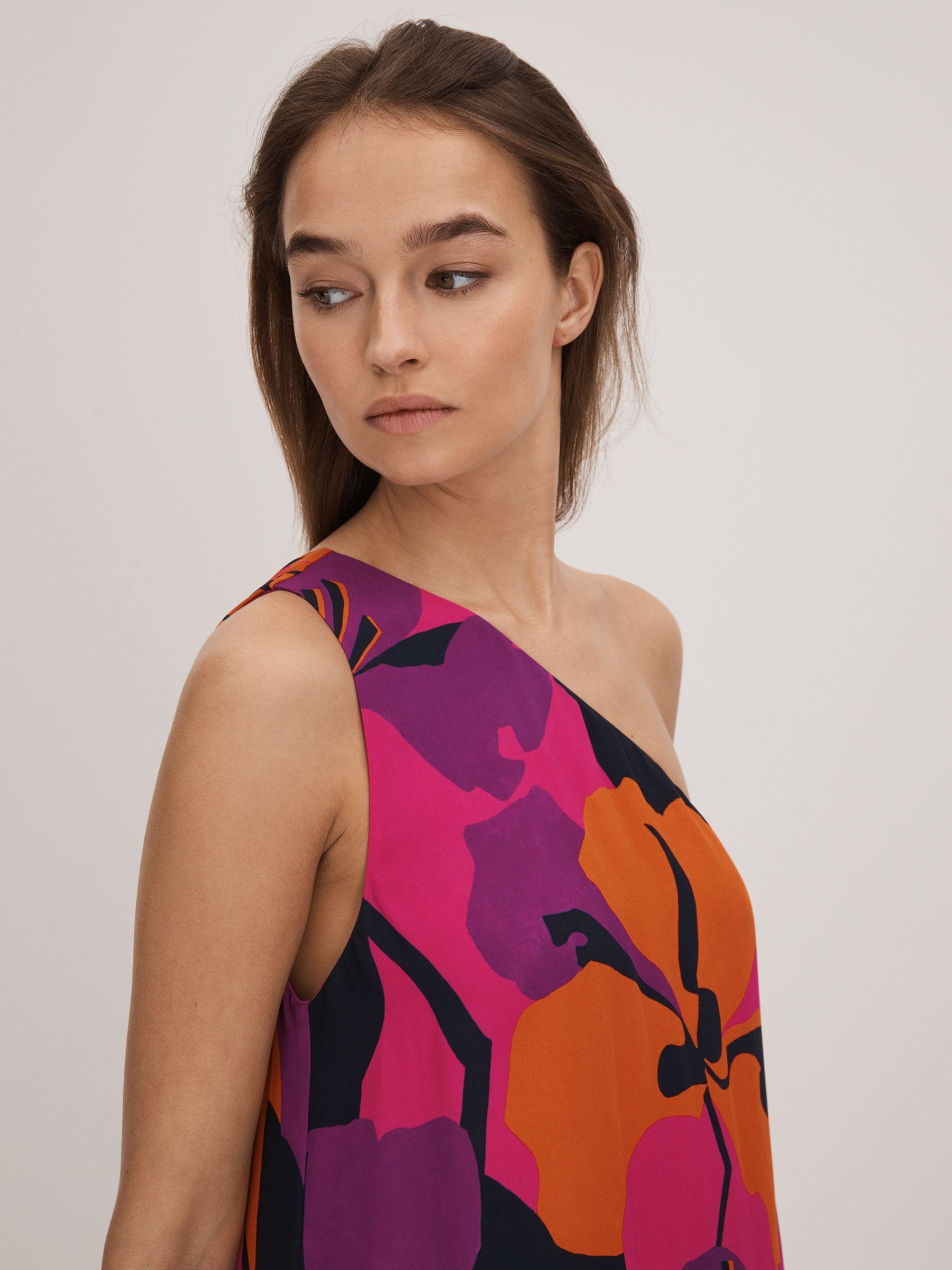 Florere Printed One-Shoulder Maxi Dress in Pink/Orange Product Image