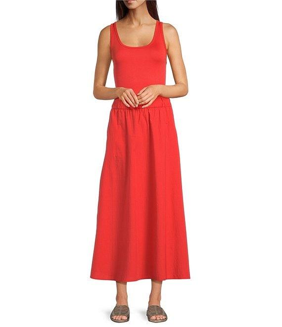 Eileen Fisher Organic Cotton Blend Stretch Rib Knit Scoop Neck Sleeveless Tank Product Image