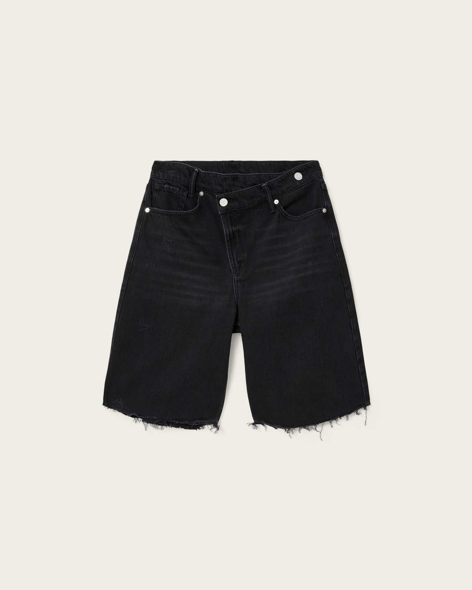 Aki Crossover Wide Leg Shorts Washed Black | ALLSAINTS US Product Image
