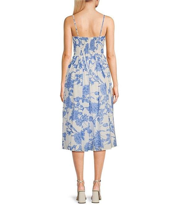 B. Darlin Spaghetti Strap Bustier Sweetheart Neck Bodice Button Trim Midi Dress Product Image