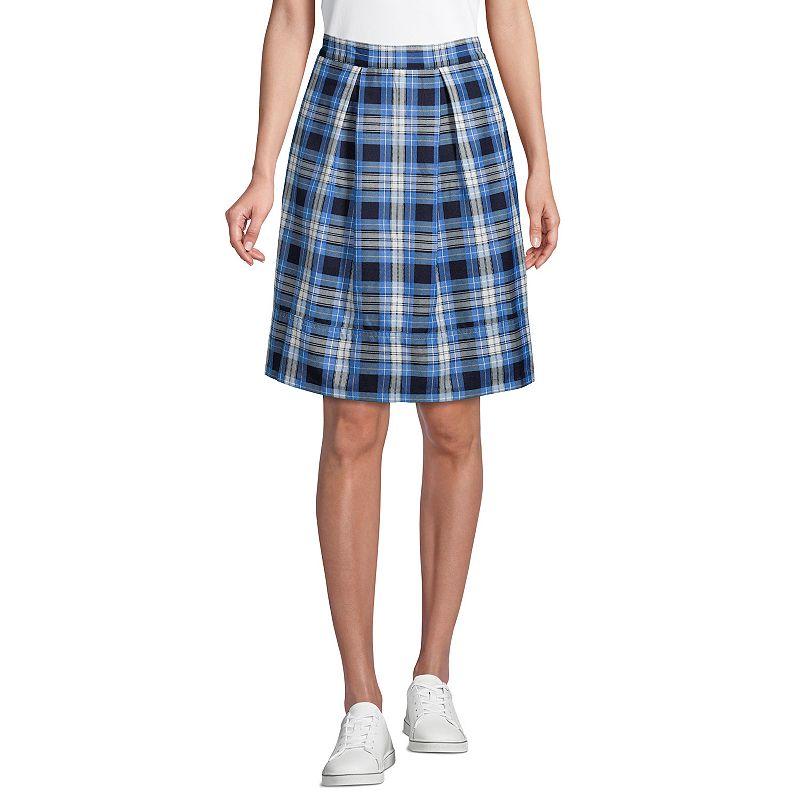 Women's Lands' End Plaid Top of Knee Length Pleated Skort, Size: 2, Classic Blue Plaid Product Image