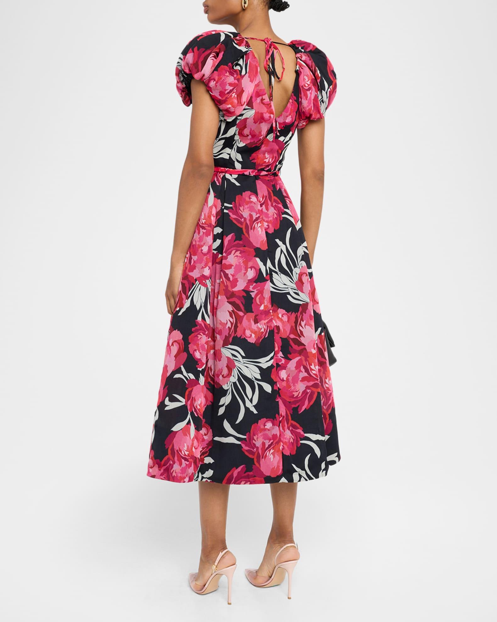 Pleated Puff-Sleeve Chiffon Midi Dress Product Image