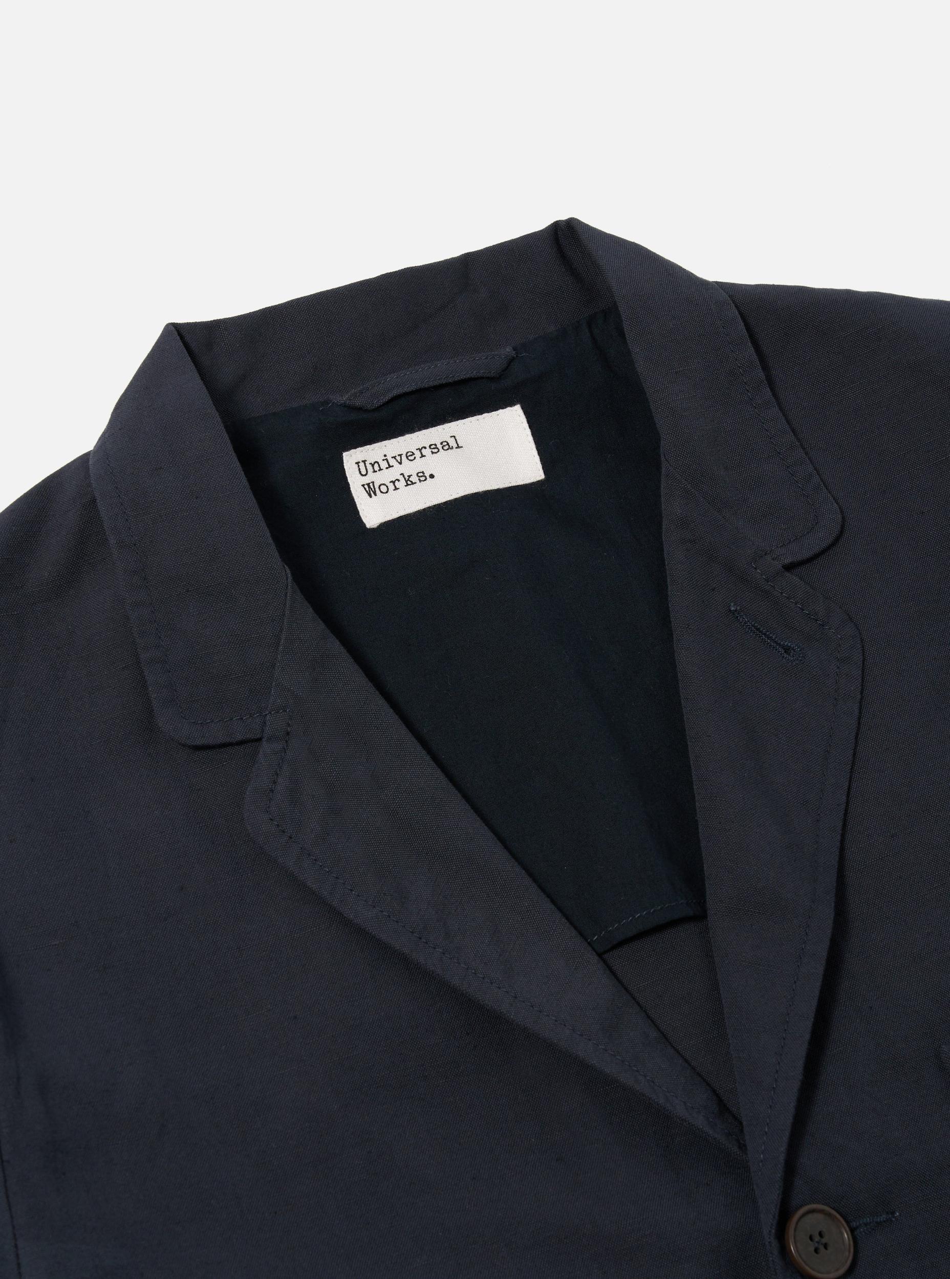 Universal Works Three Button Jacket in Navy Linen Slub Weave Product Image
