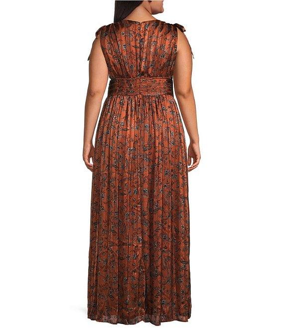 Sugarlips Plus Size Leoben Floral Printed Pleated Long Dress Product Image