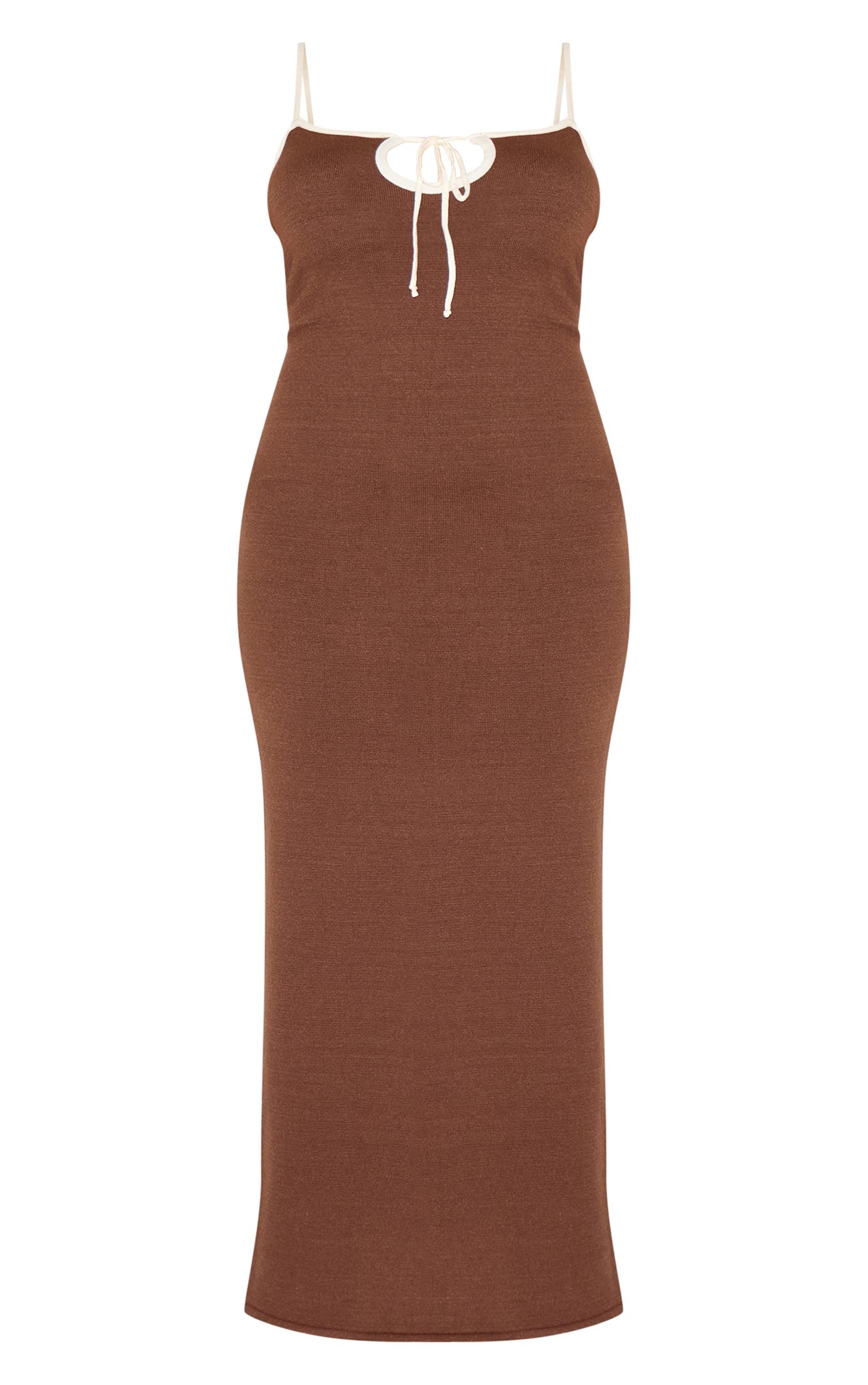 Plus Chocolate Contrast Knit Dress Product Image