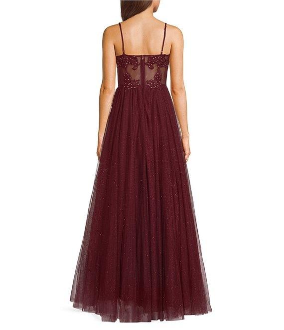 City Vibe Glitter Embellished Spaghetti Strap Sweetheart Neck Corset Dress Product Image