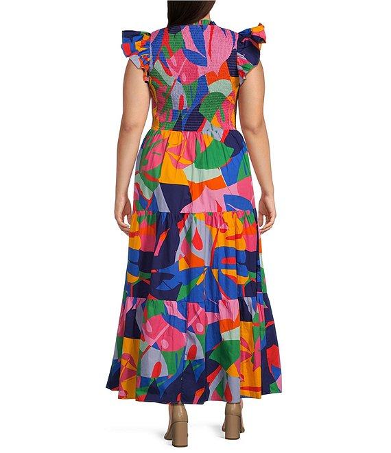 Sugarlips Plus Size Tropical/Abstract Sunfire Flutter Sleeve Long Dress Product Image