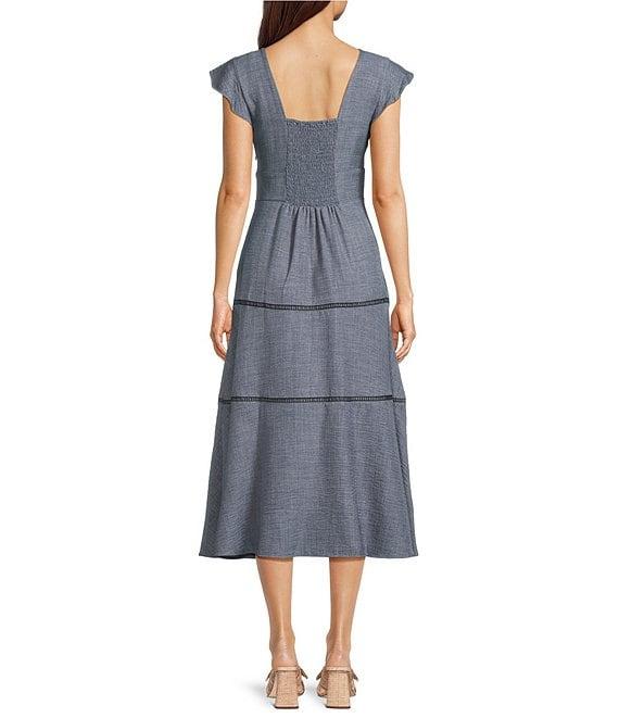 Calvin Klein Short Flutter Sleeve Crew Neck A-Line Midi Dress Product Image