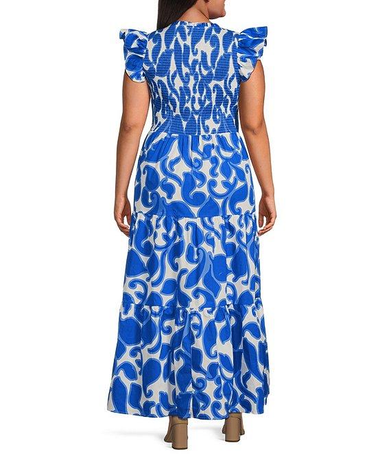 Sugarlips Plus Sunfire Abstract/Paisley-Printed Smocked Bodice Tiered Poplin A-Line Dress Product Image