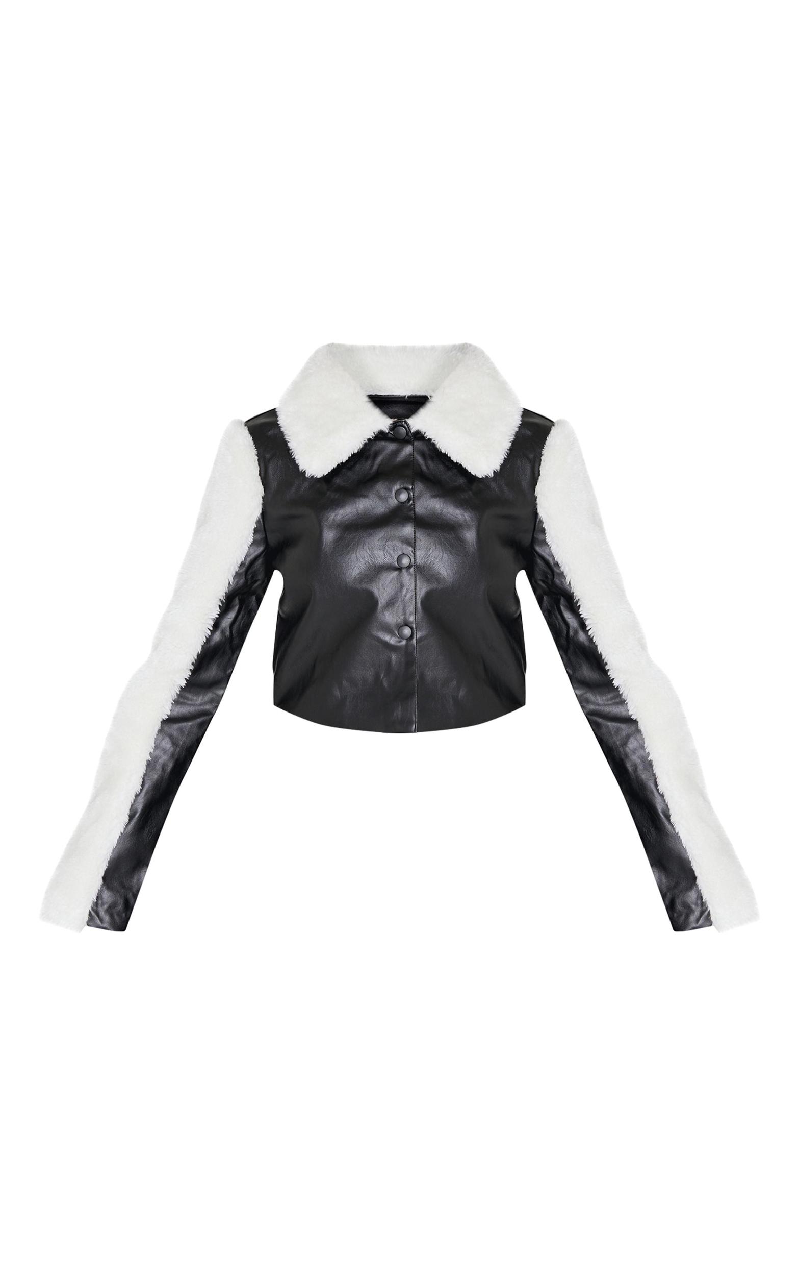 Black Bonded Sleeves Faux Leather Jacket Product Image