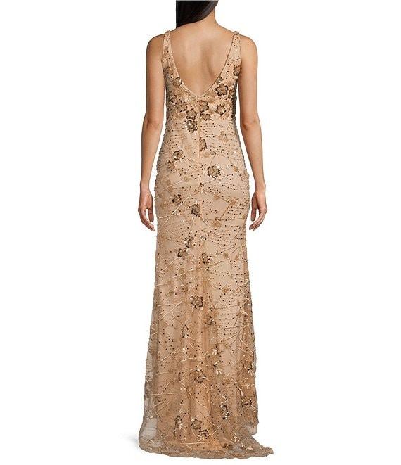 B. Darlin Wide Straps V-Neck Mesh Beaded & Sequined Long Dress Product Image