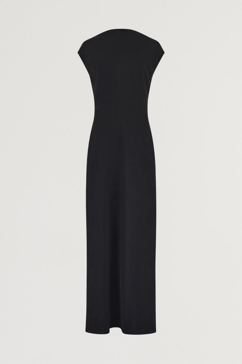 Plus Size Stretch Woven Cowl Neckline Midi Dress Black Women Workwear Essentials Pleated Boat Neck Cap Sleeve Curvy BloomChic 10/M Product Image