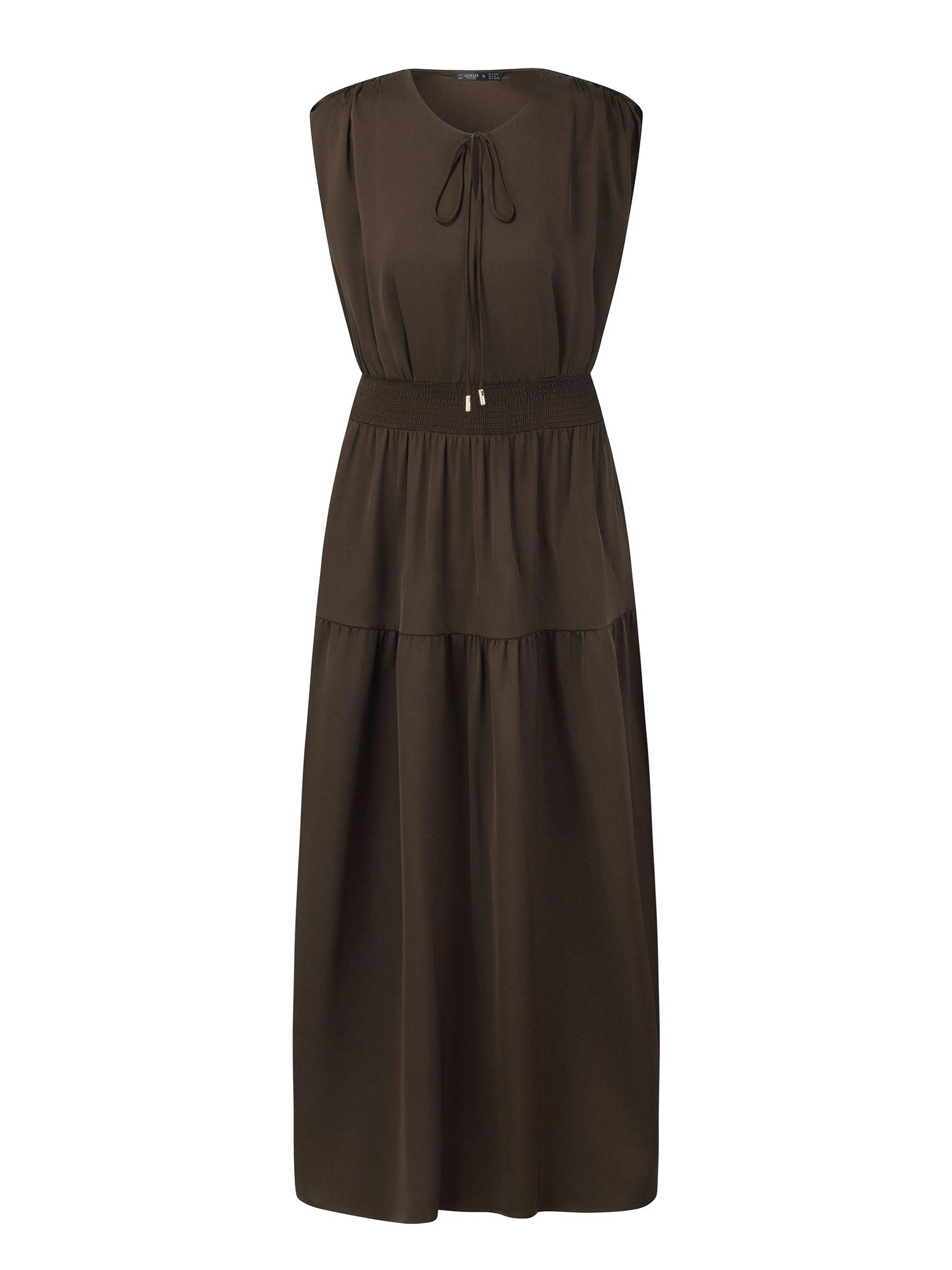 22MM Mulberry Silk Smocked Waist Women Maxi Dress Product Image