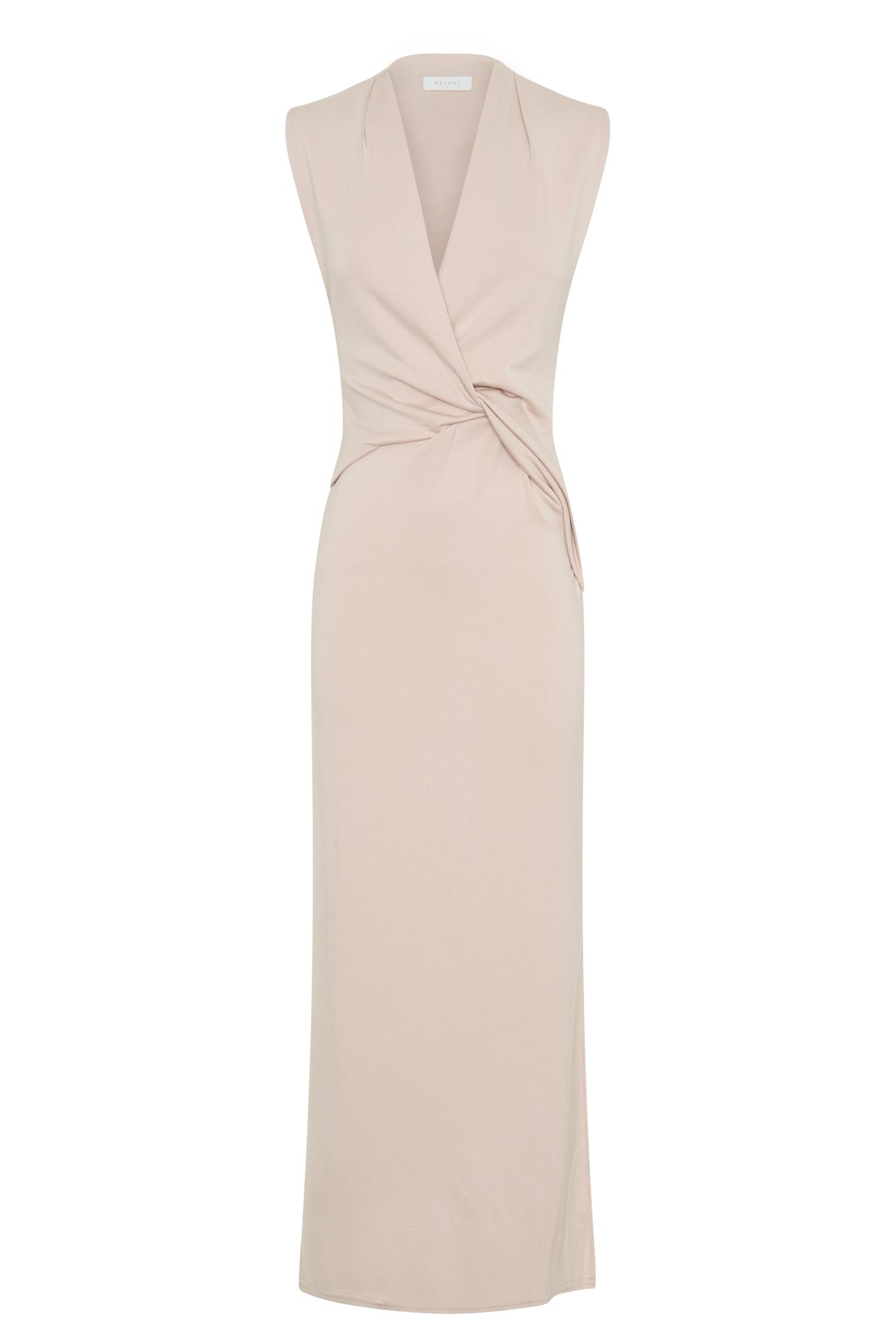Lorelei Crepe Twist Midi Dress - Taupe Product Image