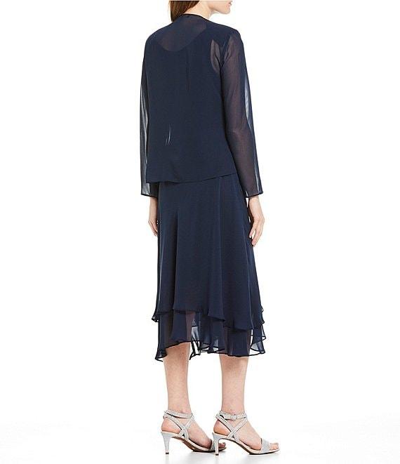 Ignite Evenings Sequined Shoulder Scoop Neck Tiered 2-Piece Midi Jacket Dress Product Image