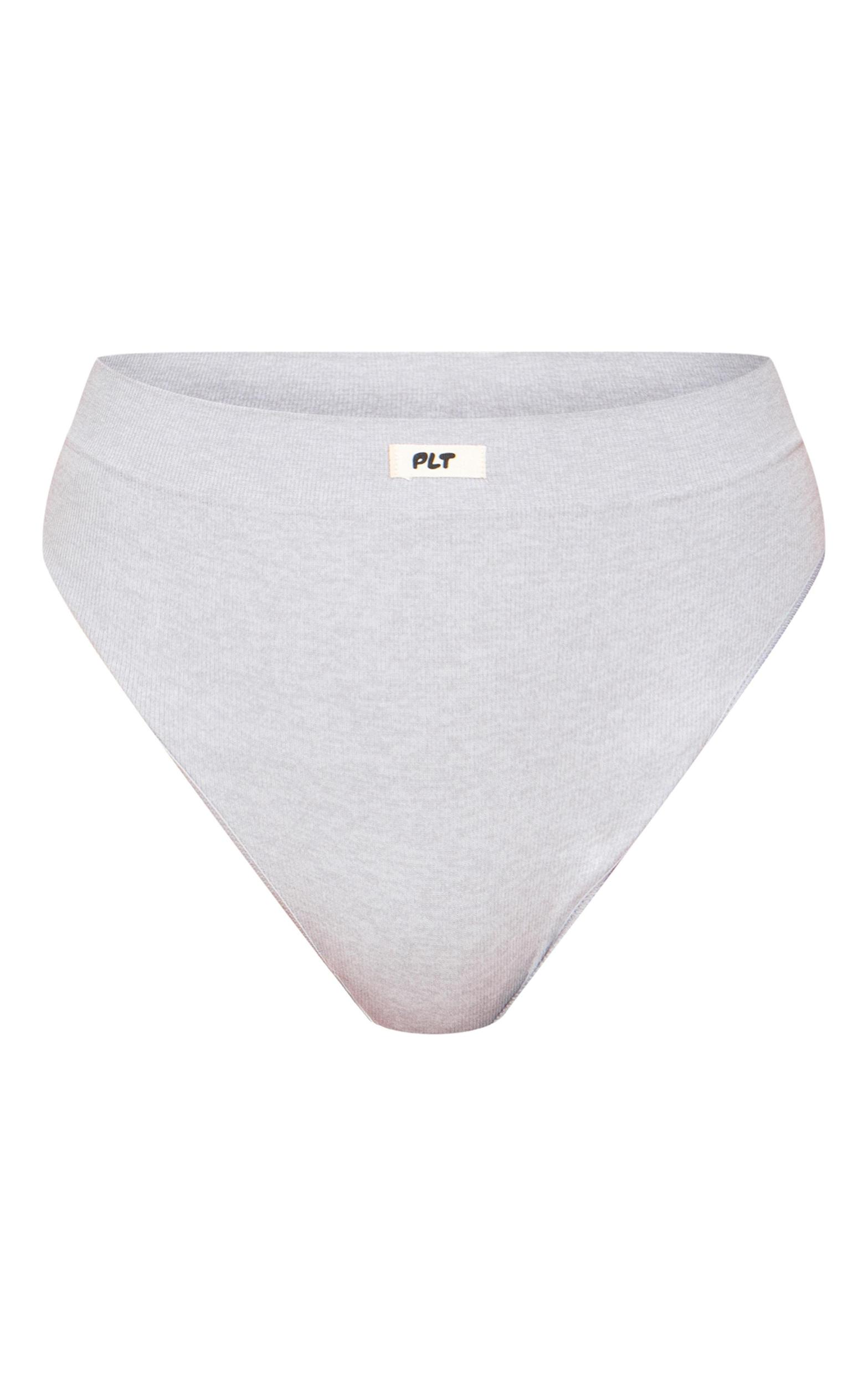 PRETTYLITTLETHING Grey Ribbed Seamless Panties Product Image