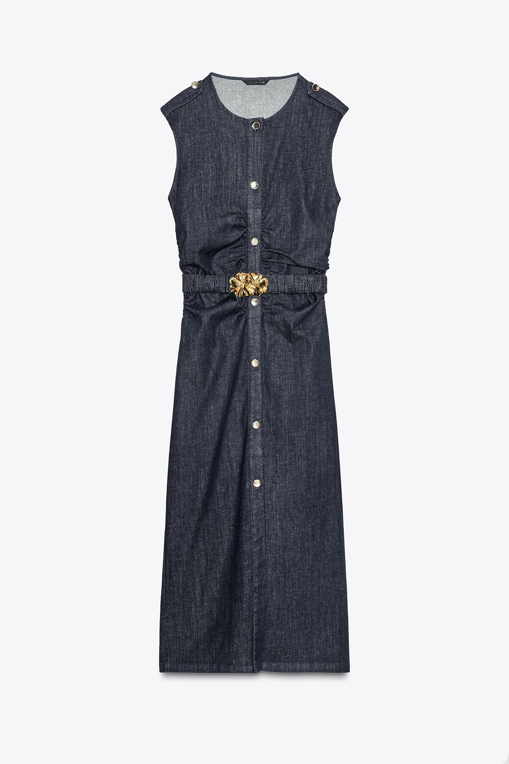 Z1975 BELTED DRAPED DENIM MIDI DRESS Product Image