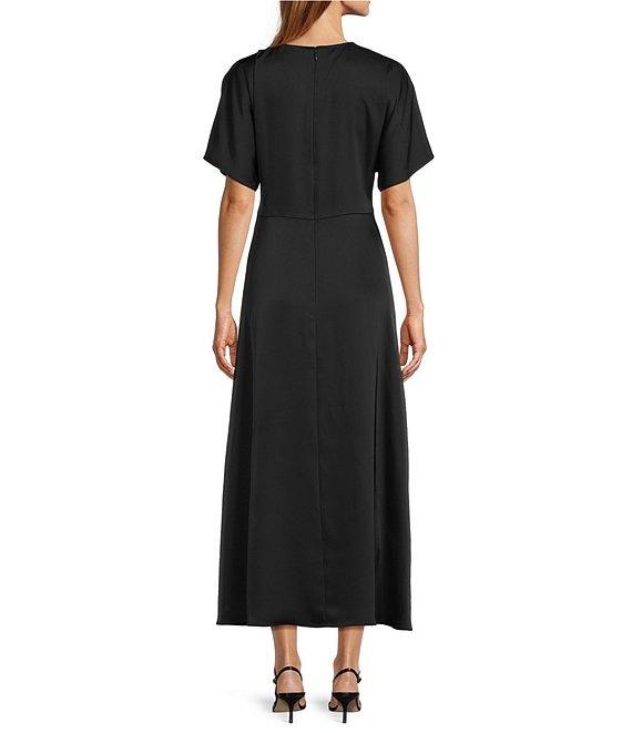 Antonio Melani Gabriella Crew Neck Short Sleeve Satin Maxi Dress Product Image