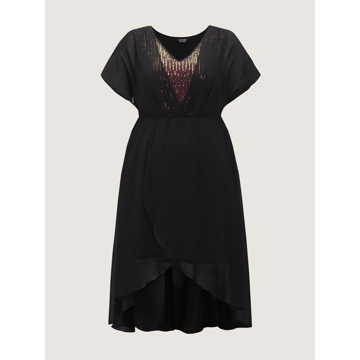 Plus Size Woven Plain Floral Neckline Sleeveless Midi Dress Black Women Elegant Woven ribbon&lace trim V-neck Sleeveless Curvy BloomChic 30/6X Product Image