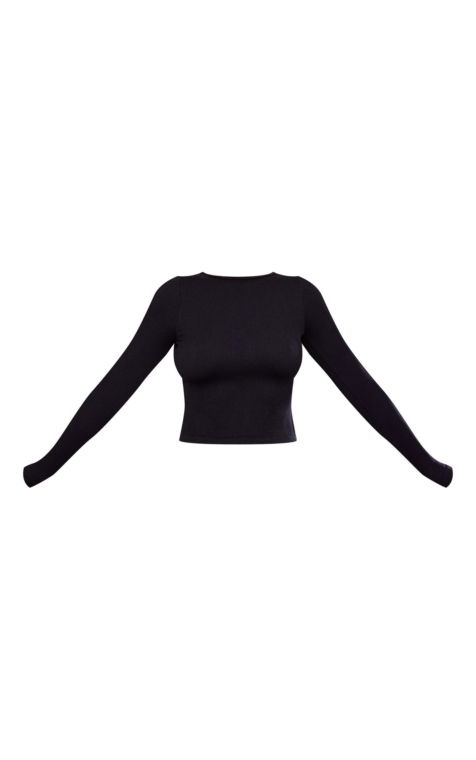 Black Snatched Rib Back Detail Long Sleeve Top Product Image
