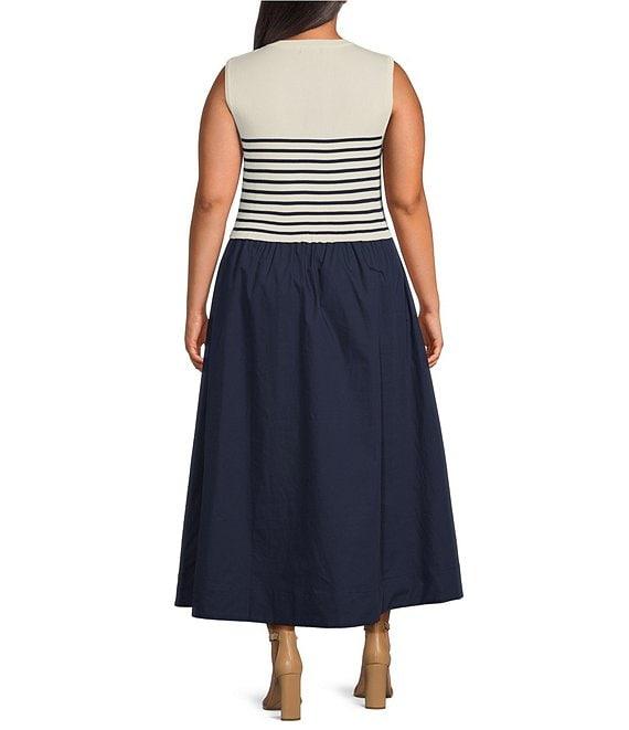 Skies Are Blue Plus Striped/Mixed-Media Sleeveleess Midi Dress Product Image