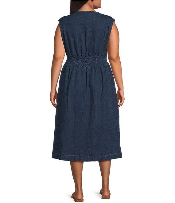 Sugarlips Plus Size Gabriella Sleeveless Smocked Midi Denim Dress Product Image