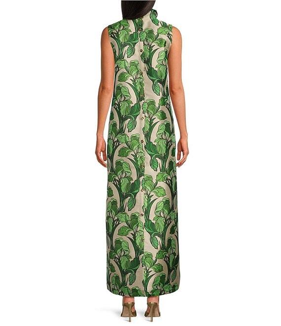 Buru Maxi Mod Printed Brocade Mock Neck Sleeveless Shift Maxi Dress Product Image