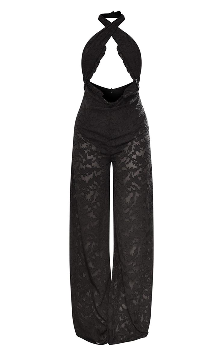 Black Textured Floral Cross Front Jumpsuit Product Image