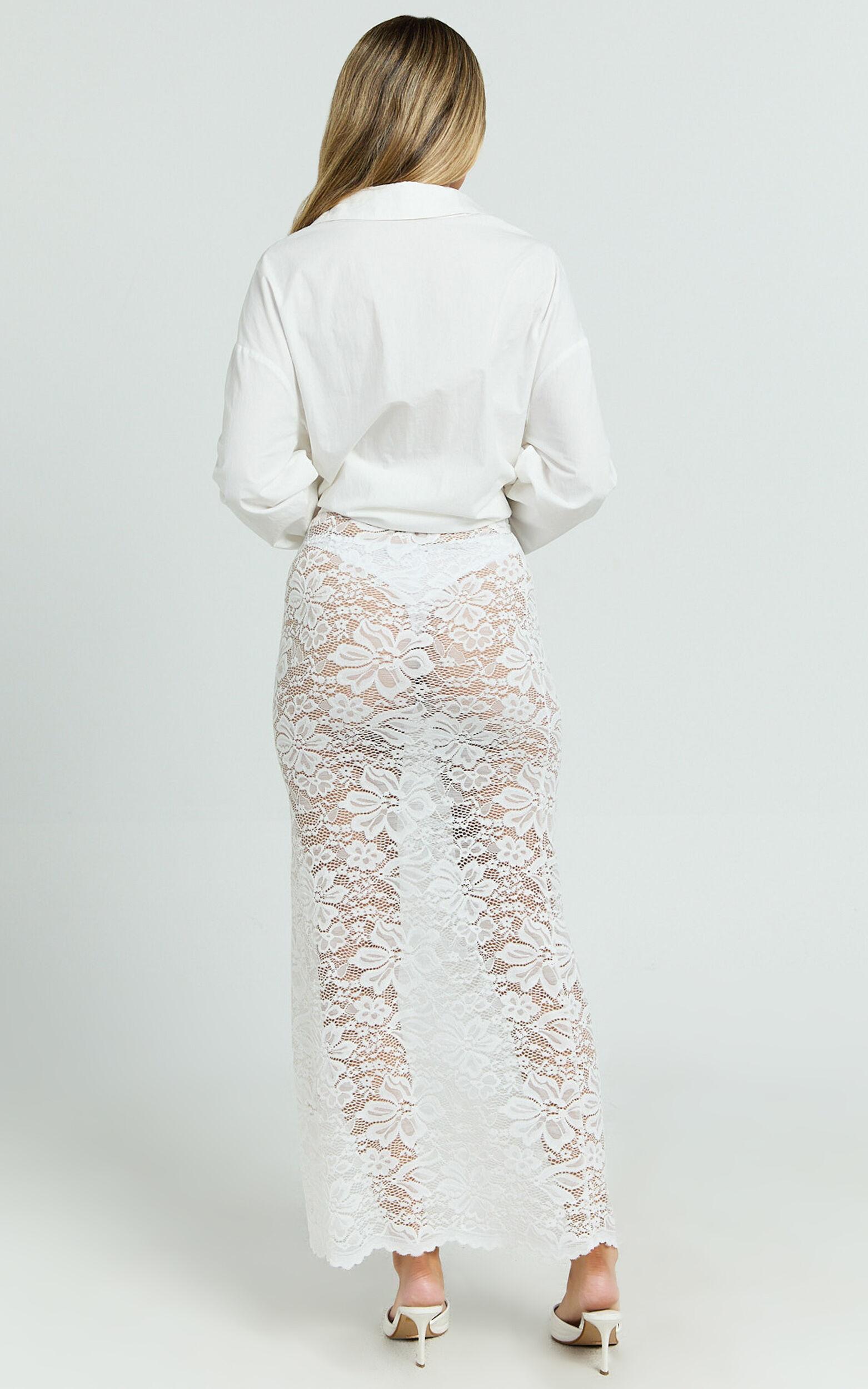 Dahlia Midi Skirt - Lace Skirt in White Product Image