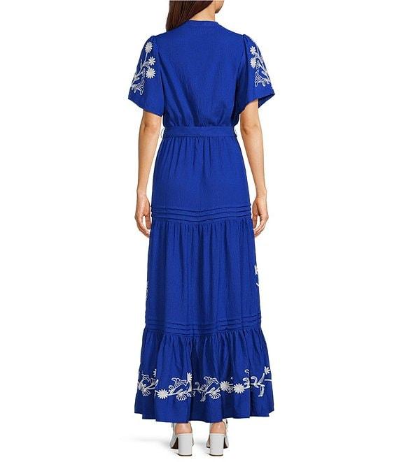 Calessa Split V-Neck Short Sleeve Embroidered Maxi Dress Product Image