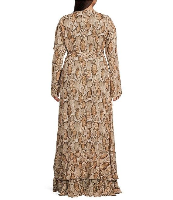 AFRM Plus Mimi Snake Print Surplice V-Neck Long Sleeve Faux Wrap Maxi Dress Product Image