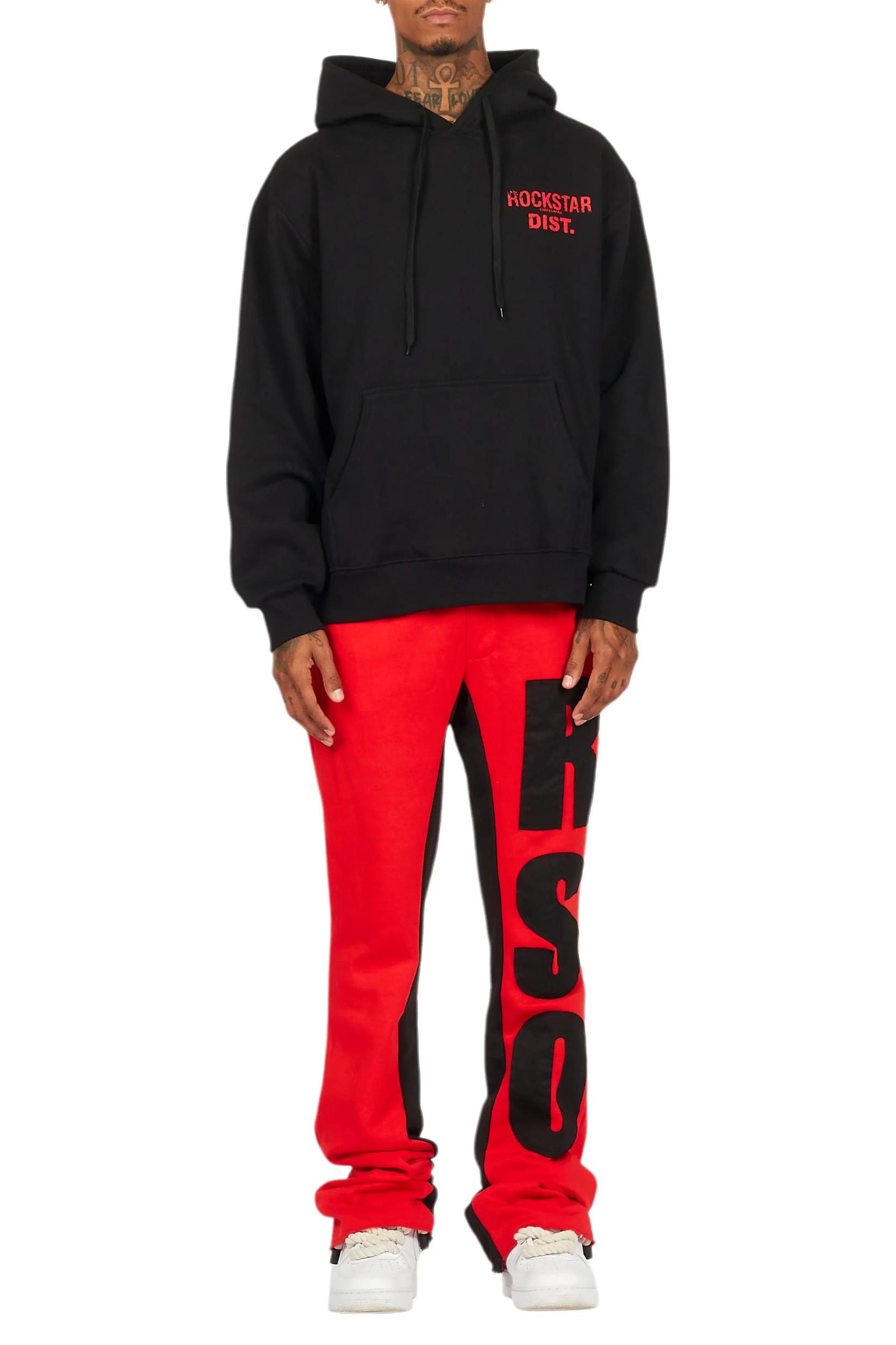 Devan Black/Red Hoodie/Baggy Stacked Flare Pant Set Male Product Image