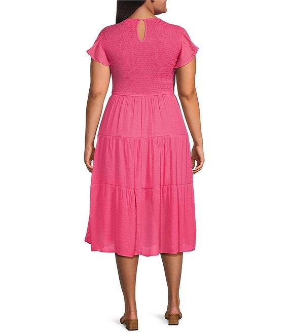 Perch By Blu Pepper Plus Short Flutter Sleeve Smocked Tiered Midi Dress Product Image