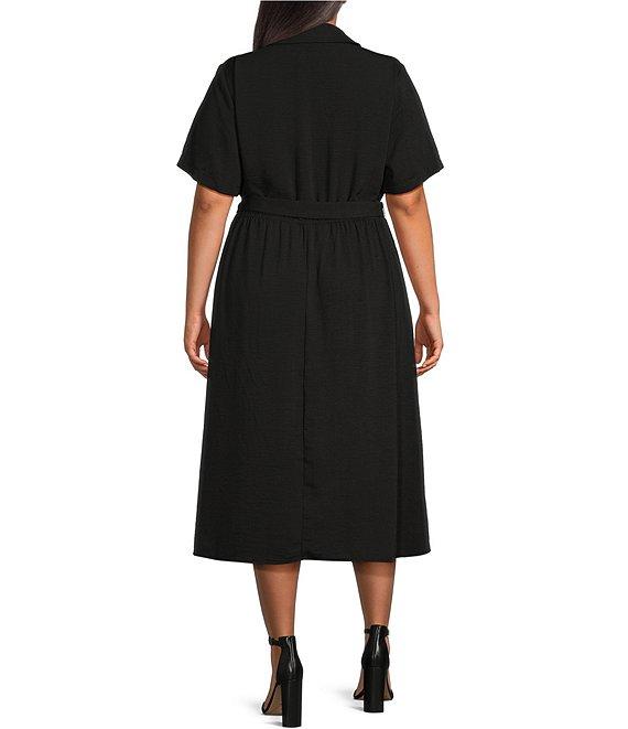 CeCe Plus Size V-Neck Short Sleeve Button Front Midi Shirt Dress Product Image